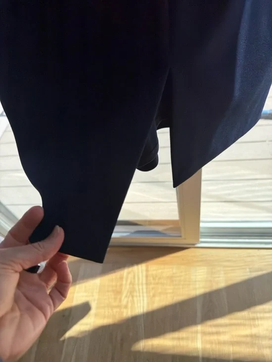 Eliza J Sheer Ruffle Shoulder Cocktail Dress Navy Midi Scuba Crepe Size 8 - Picture 8 of 11